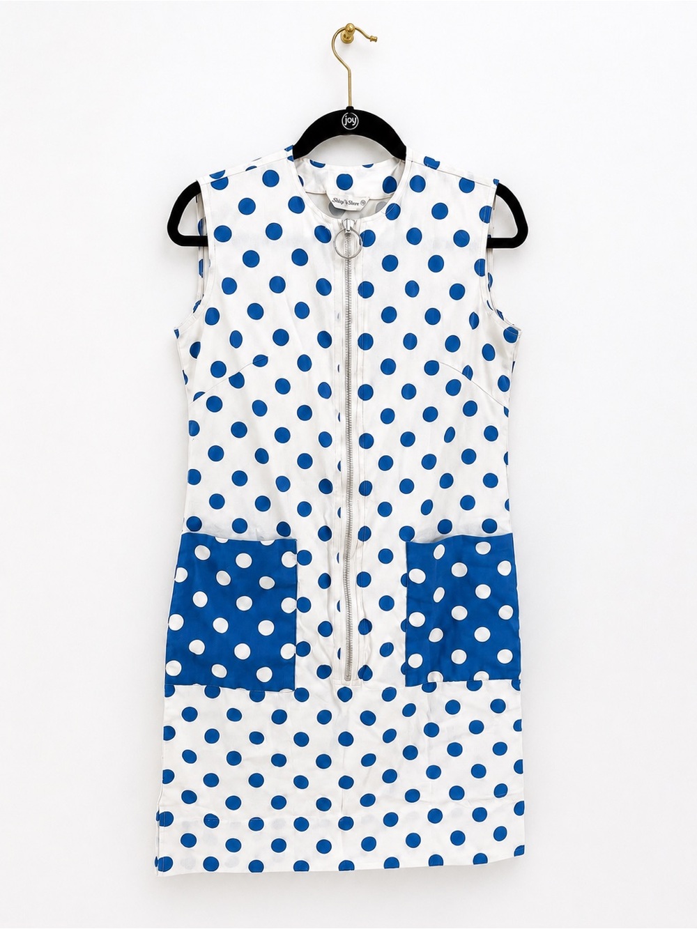 Vintage Ship’n Shore Mod Polka Dot Zip Shift Dress Blue White